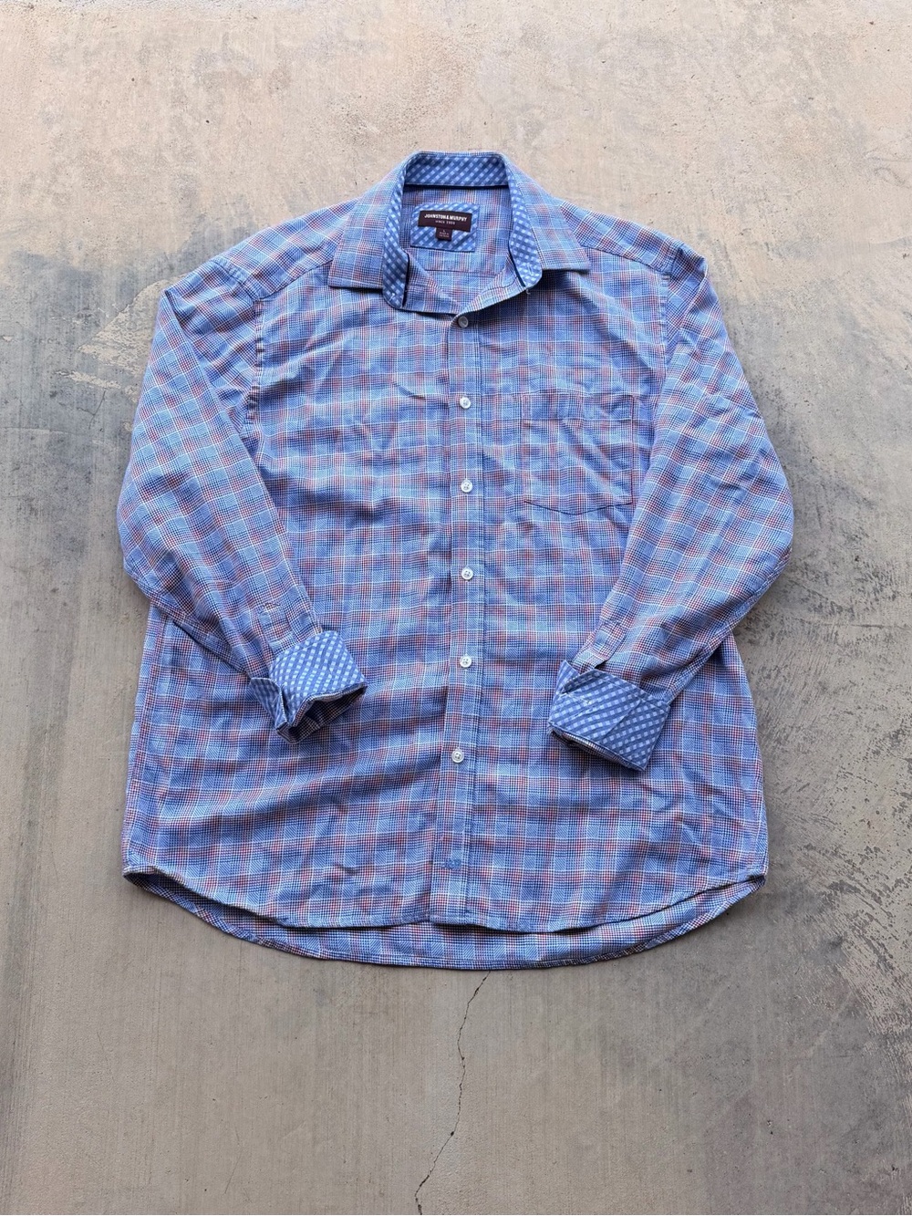 Johnston & Murphy Blue and red Plaid Button-Down Shirt